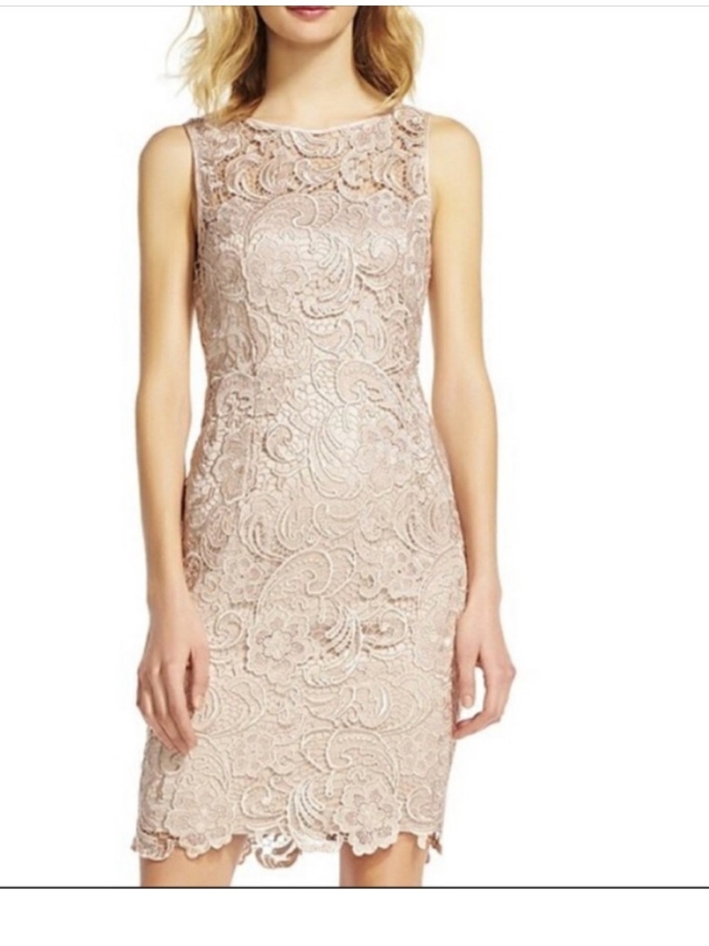 NWT!  Adrianna Papell champagne color Lace Midi Dress, size 16